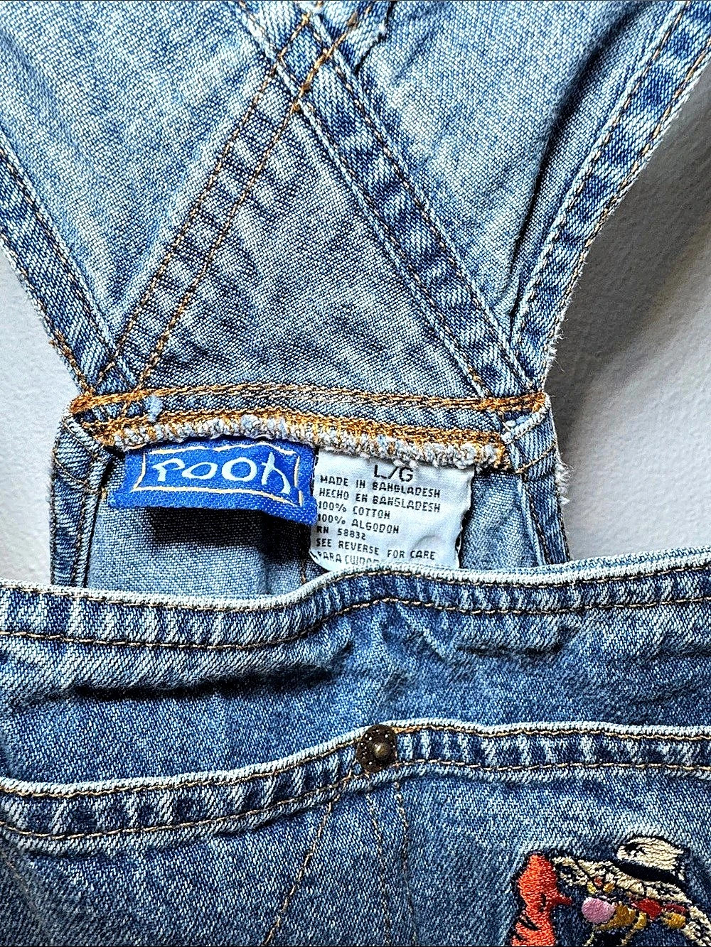 Vintage 90s winnie the Pooh Tigger overalls Denim skirt Girls Large - Picture 2 of 9